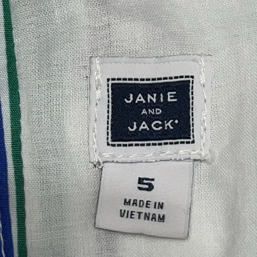 Janie And Jack Striped Poplin‎ Halter Dress Meadow Green Stripe Girls Size 5